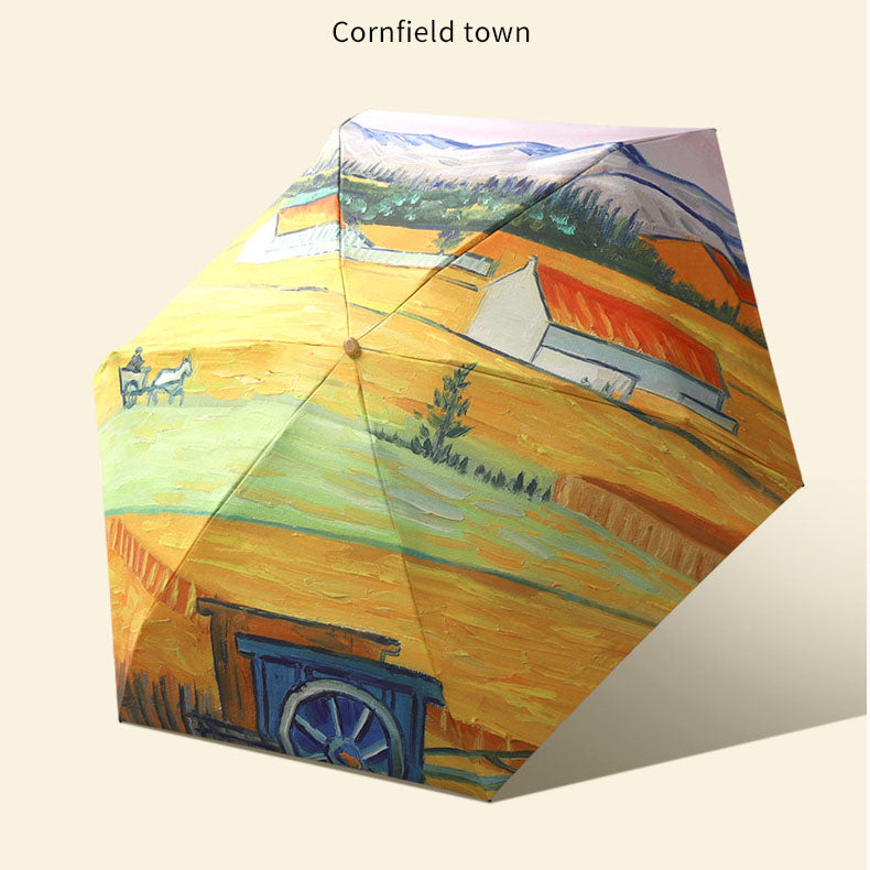 Gold Full Size Printed Foldable Umbrella