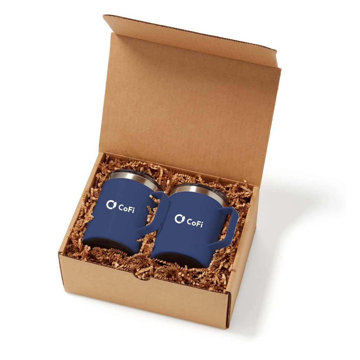 Coffret cadeau en papier avec ruban en raphia et 2 tasses d'une capacité de 320 ml 