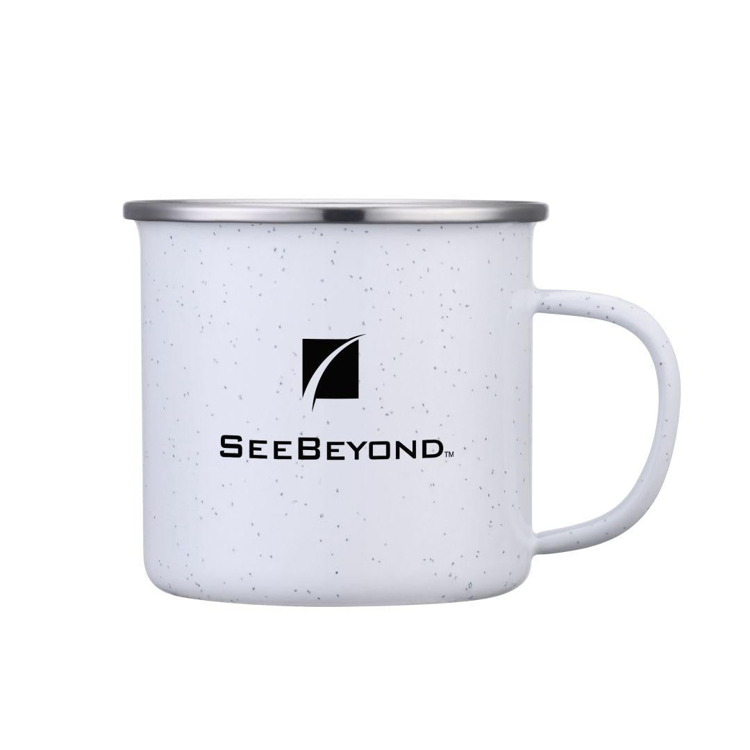 Tasse de camping en émail de 12 oz avec pois scintillants à l'extérieur 