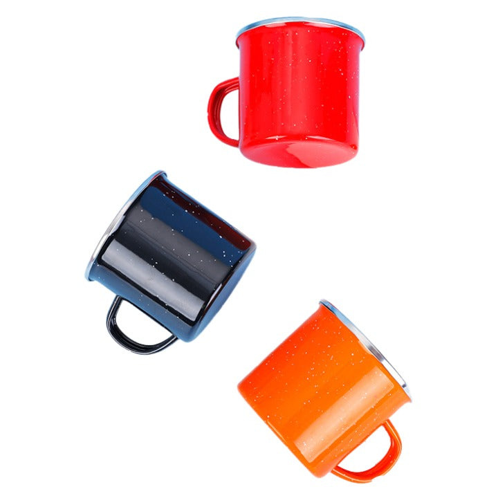 Tasse de camping en émail de 12 oz avec pois scintillants à l'extérieur 