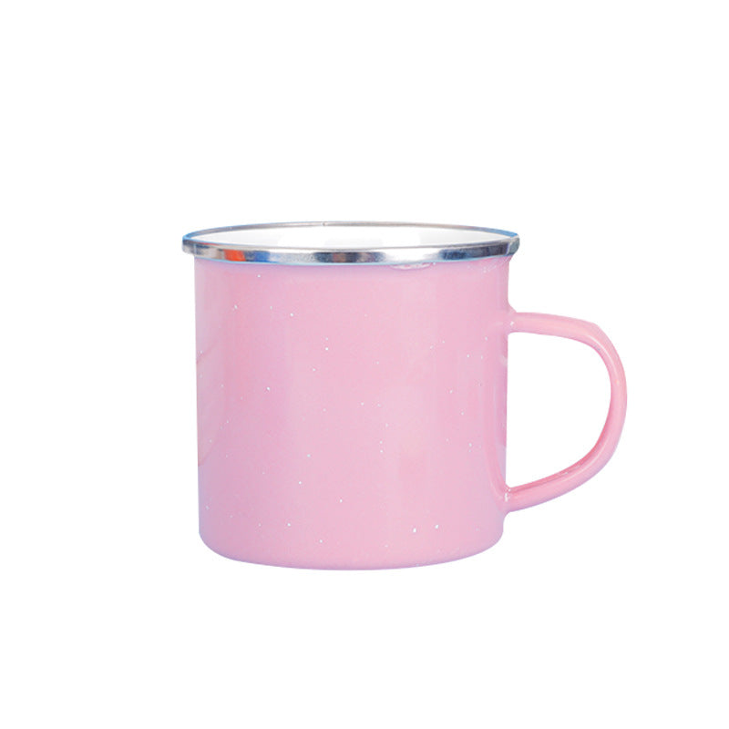 Tasse de camping en émail de 12 oz avec pois scintillants à l'extérieur 
