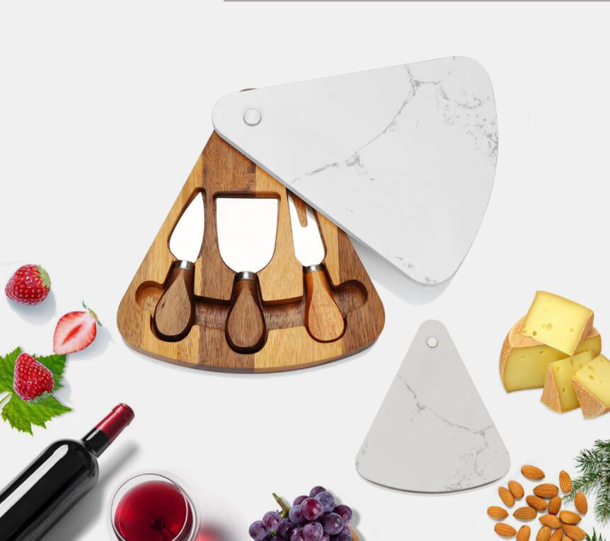 Marble Wood Cheese Board Set