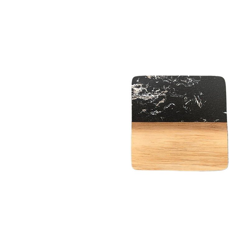 1pc Marble Splicing Acacia Wood Coaster - Yorkn Inc✅