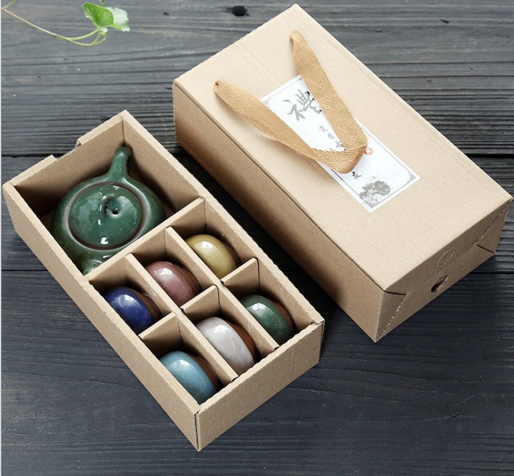 Service à thé en céramique émaillée colorée avec craquelures de glace 