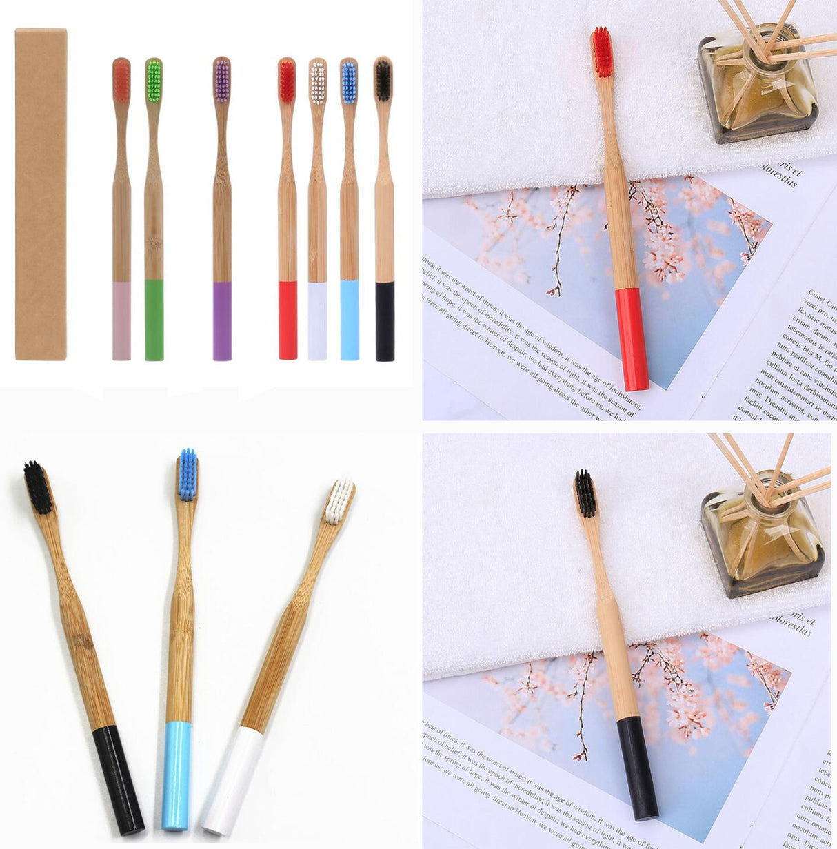 Brosse à dents en bambou naturel avec boîte 