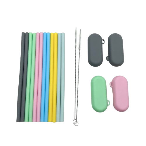 Paille pliable portable en silicone avec étui 
