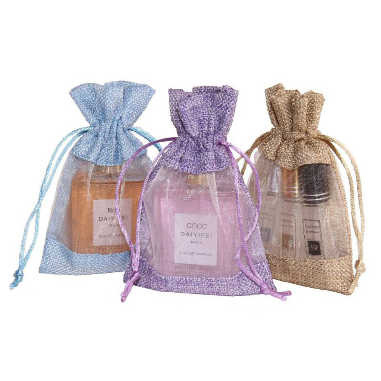 Sac cadeau avec cordon de serrage en imitation toile de jute 