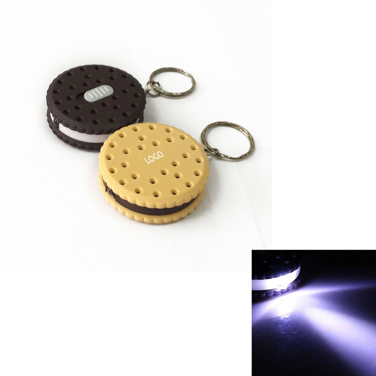 Porte-clés lumineux à LED en forme de biscuit 