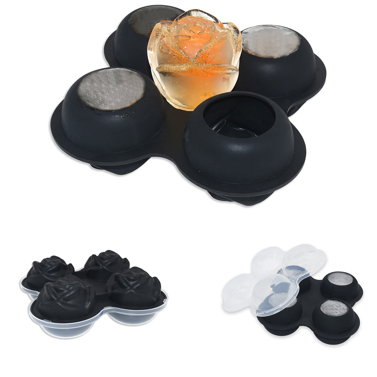 Moule à glaçons 3D en silicone en forme de rose avec couvercle 