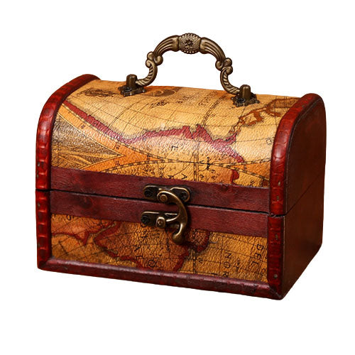 Map Combination Lock Wood Chest