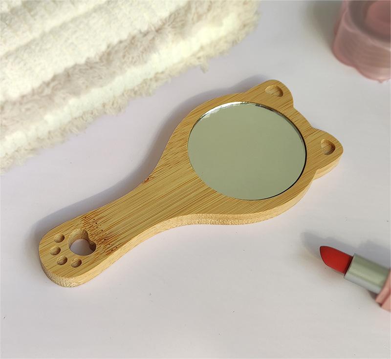 16cm Wooden Makeup Handheld Mirror