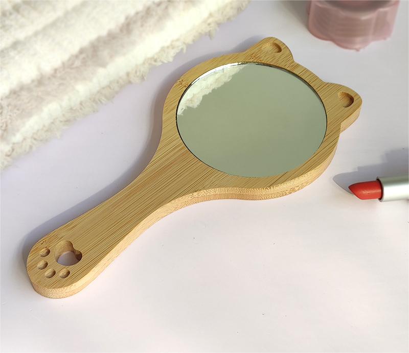 19cm Wooden Makeup Handheld Mirror