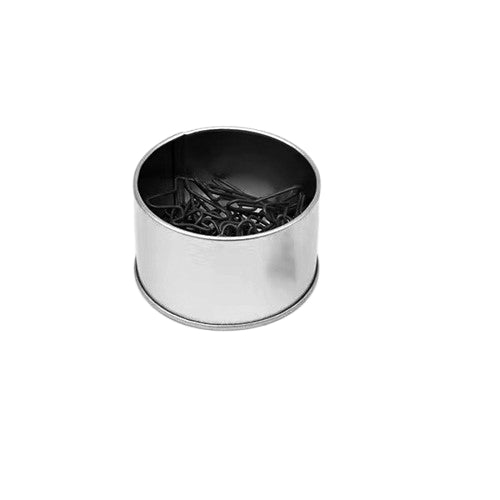 Boîte en fer blanc avec trombones en forme d'avion 