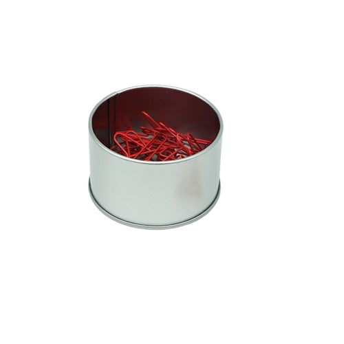 Boîte en fer blanc avec trombones en forme d'avion 