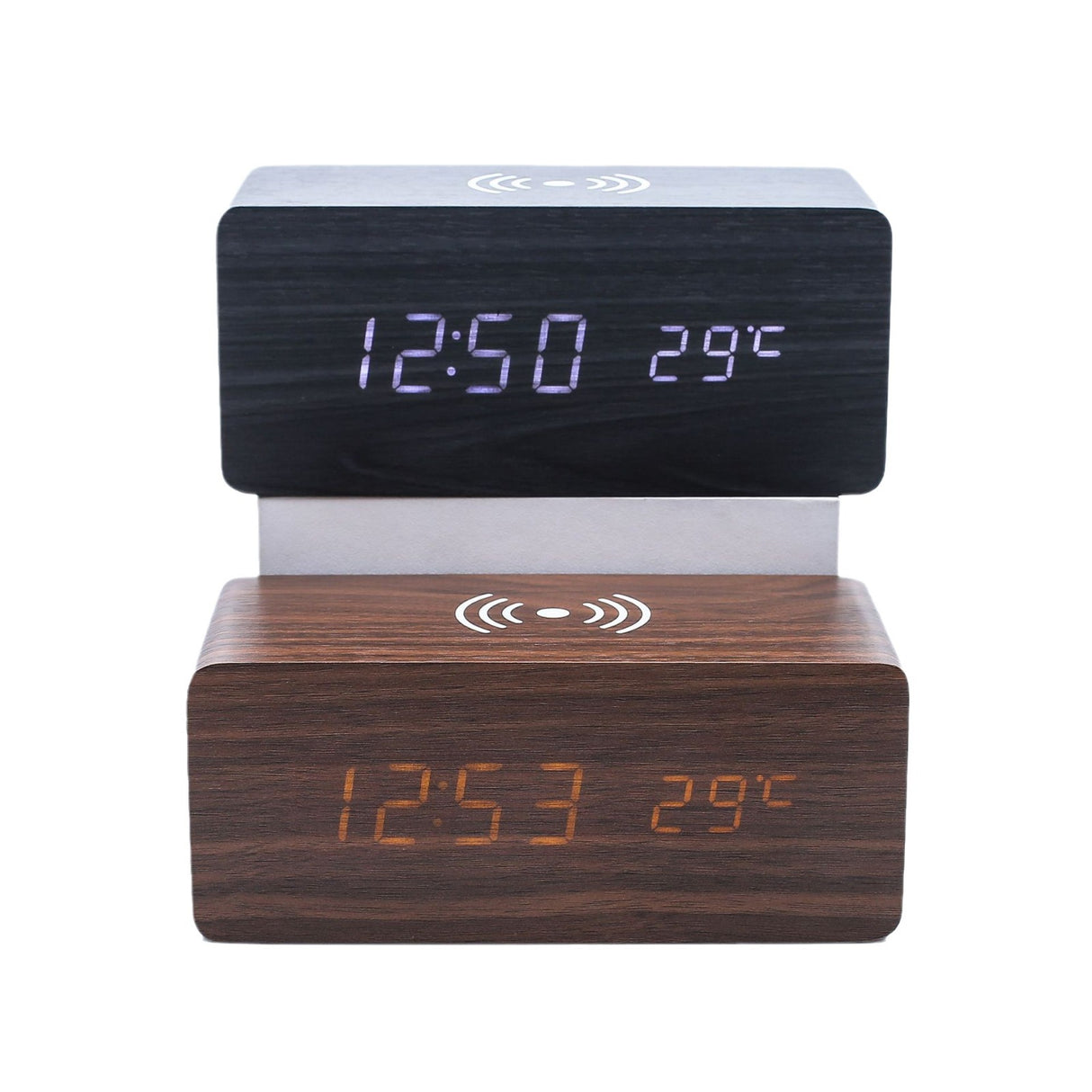 Horloge de chargement sans fil en bois à LED 