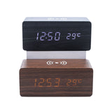 Horloge de chargement sans fil en bois à LED 