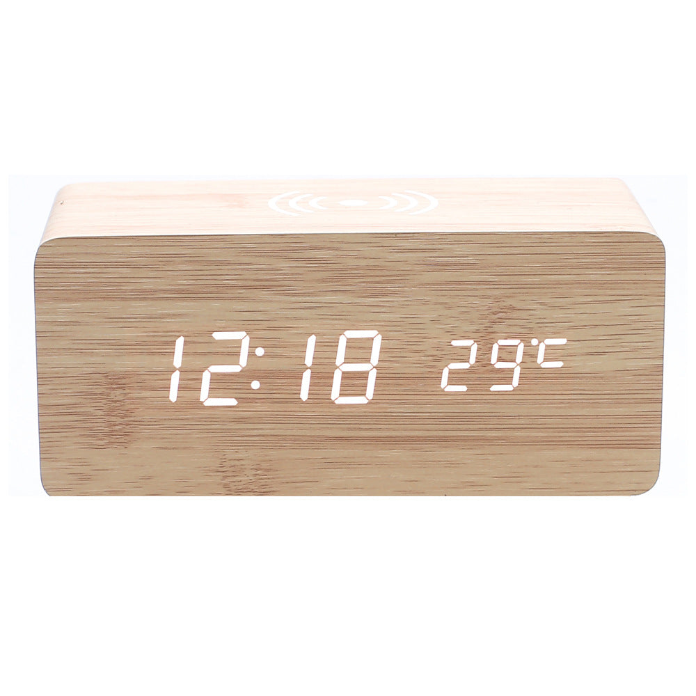 Horloge de chargement sans fil en bois à LED 