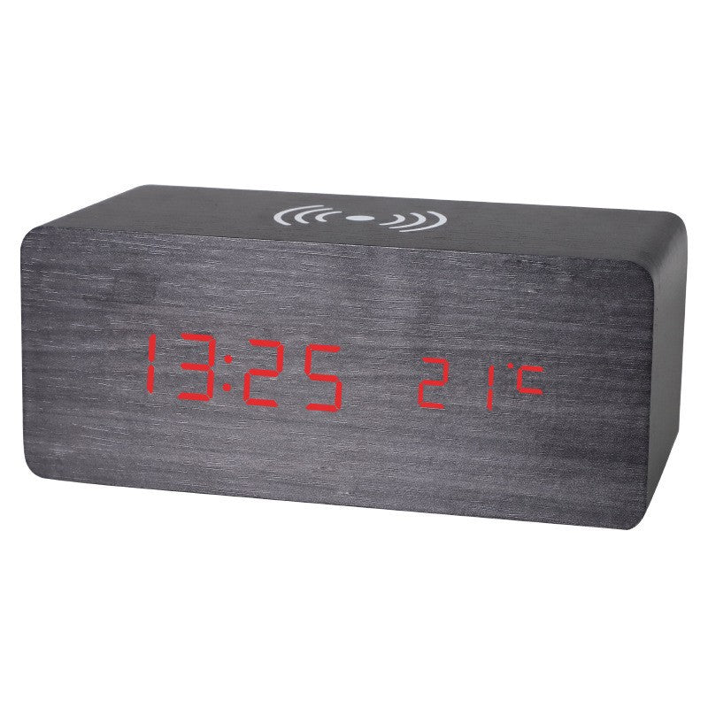 Horloge de chargement sans fil en bois à LED 