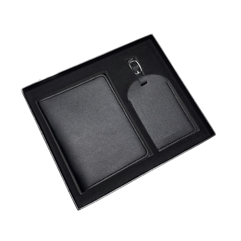 Coffret cadeau avec sac à passeport et étiquette de bagage 