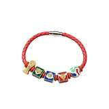 Braided Leather Beaded Charm Bracelet