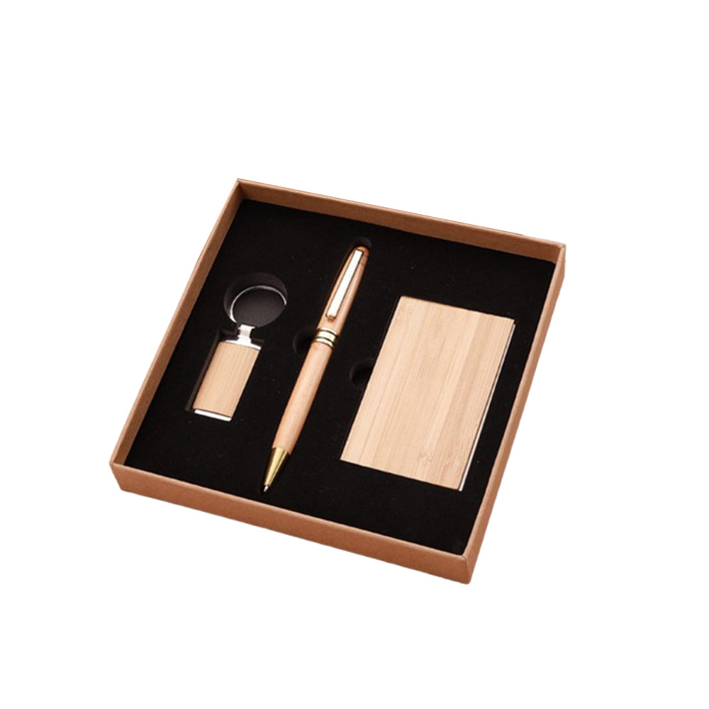 Wood Keychain, Business Card Holder & Pen Gift Set