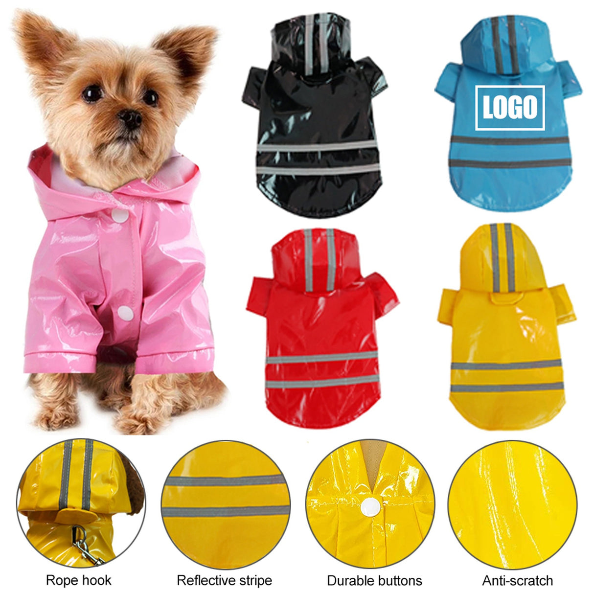 Pet Raincoat With Safety Reflective Strip