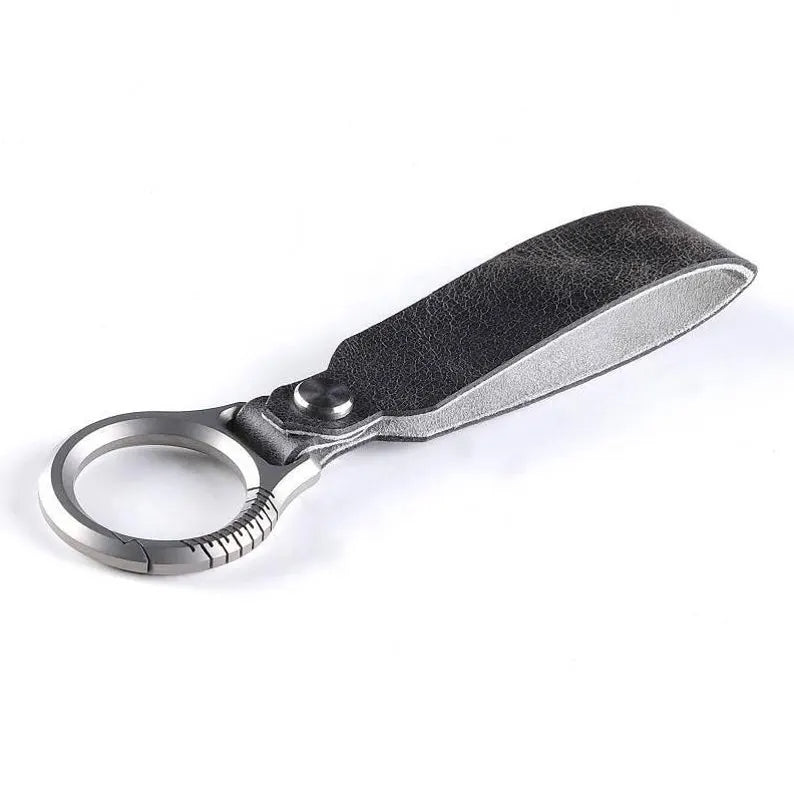Titanium Alloy Ring Leather Keychain