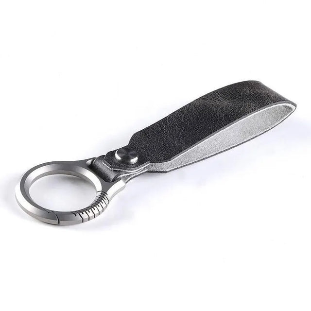 Titanium Alloy Ring Leather Keychain