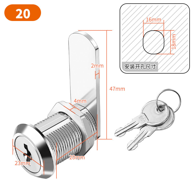 Ensemble de serrures à came 20 mm : 1 serrure + 2 clés 