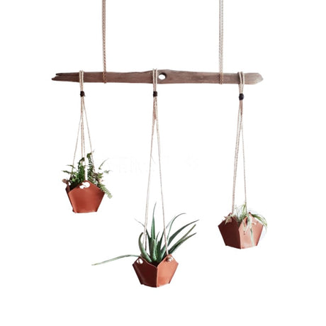 Leather Flower Pot With Hanging Rope