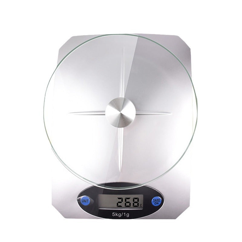 Balance de cuisine numérique avec plateau en verre et écran LCD 
