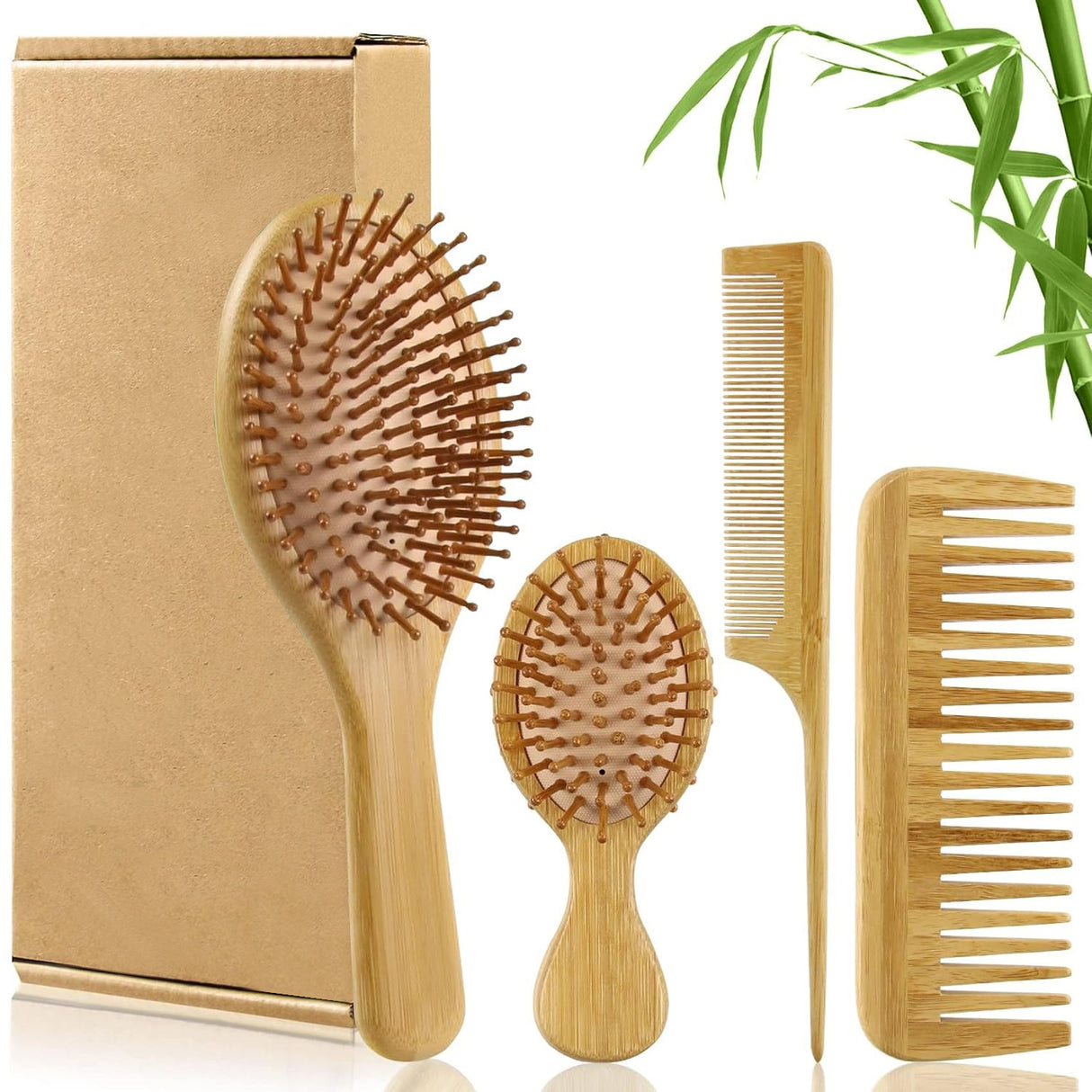 Bamboo Hairbrush And Comb Set