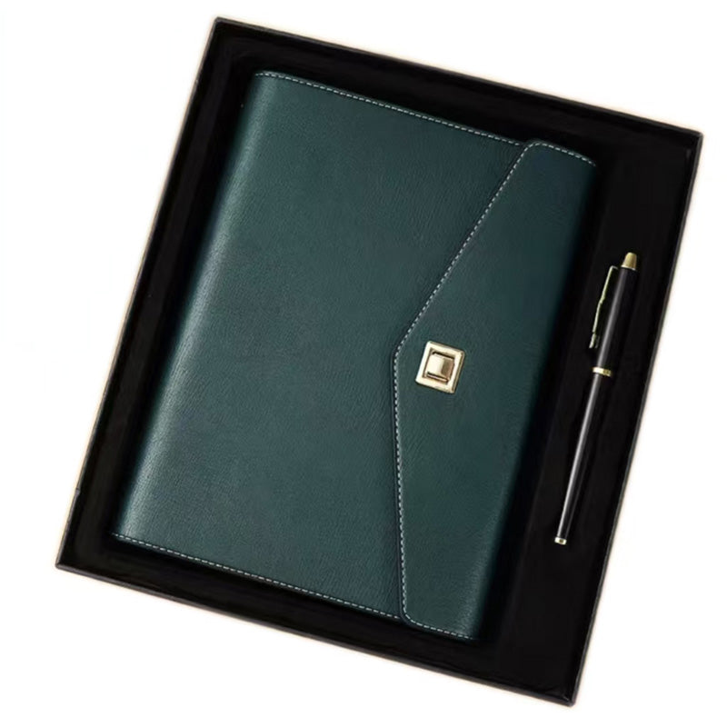 Coffret cadeau de bureau : carnet de notes A5 à couverture souple et stylo signature en métal 