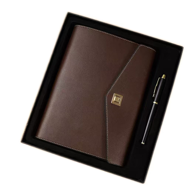 Coffret cadeau de bureau : carnet de notes A5 à couverture souple et stylo signature en métal 