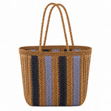 Striped Straw Tote Bag With Rummy Game Set