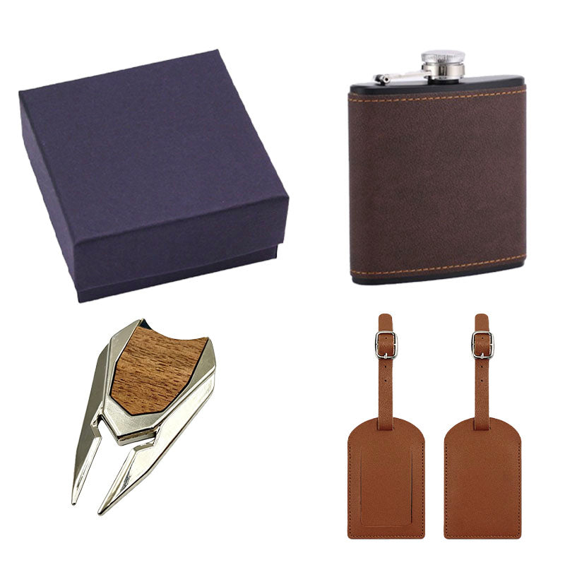 Golf Flask Luggage Tag Gift Set