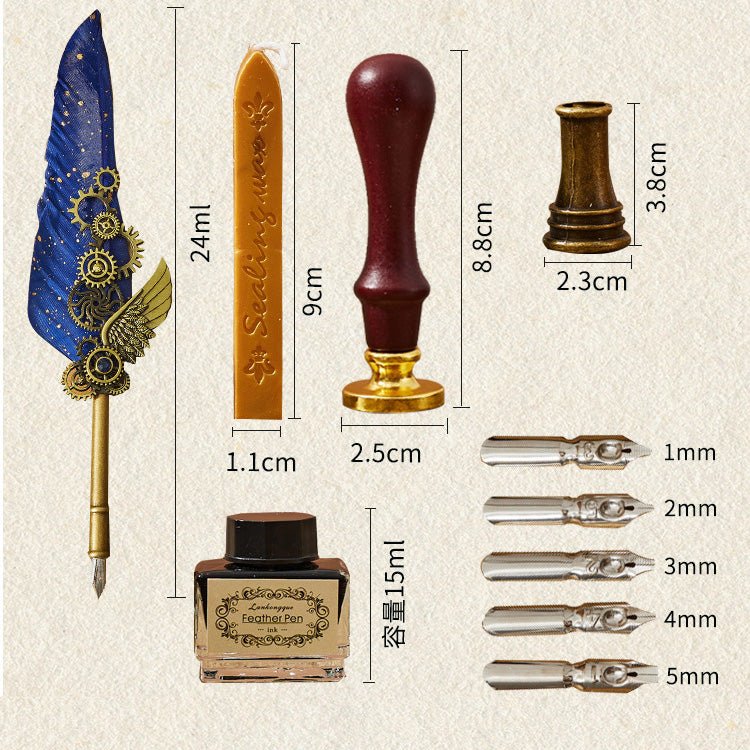 Classical Feather Pen Wax Seal Stamp And Ink Bottle Included Gift Box Packed Set - Yorkn Inc✅