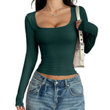 Square Neck Long Sleeve T-shirt For Women - Yorkn Inc✅