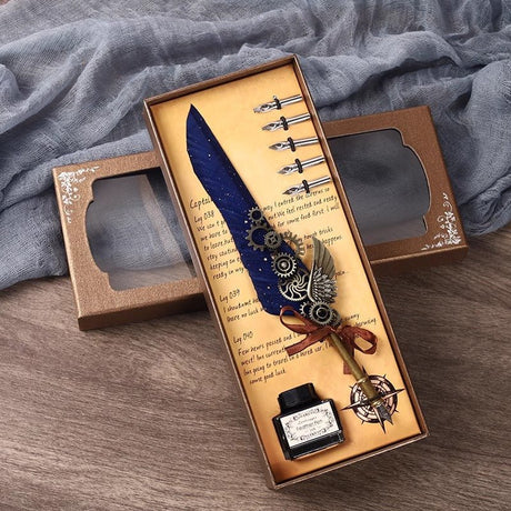 Vintage Quill Pen Set With Empty Ink Bottle - Yorkn Inc✅